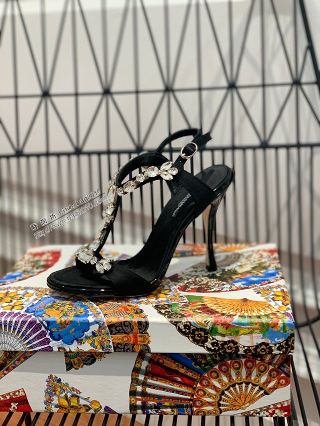 杜嘉班納Dolce & Gabbana鑽扣涼鞋 真絲配捷克鑽 高跟涼鞋 dx3346